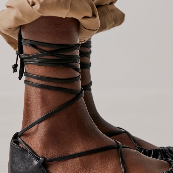 Free People Black Lace-Up Ballet Flats | Wrap Tie | Balletcore | Women’s - Picture 2 of 8